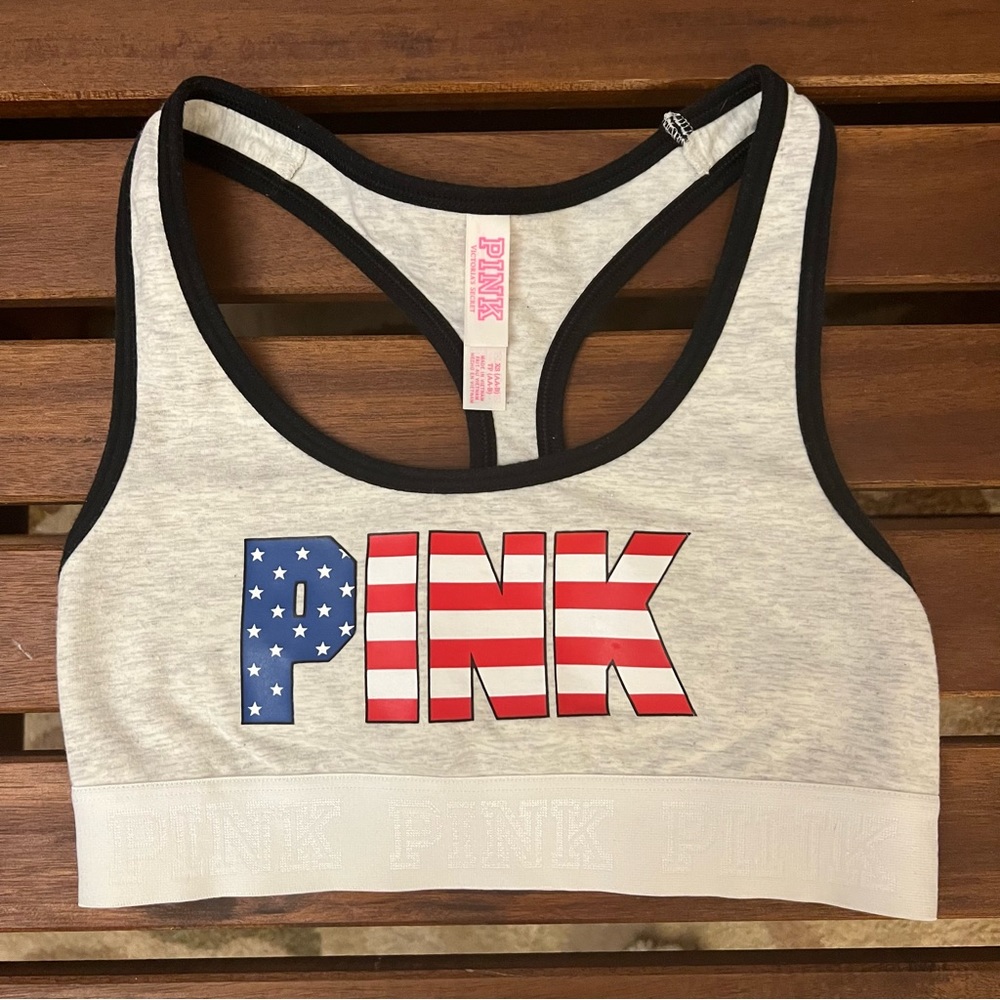Pink Victoria’s Secret XS Pink heather grey flag bralette